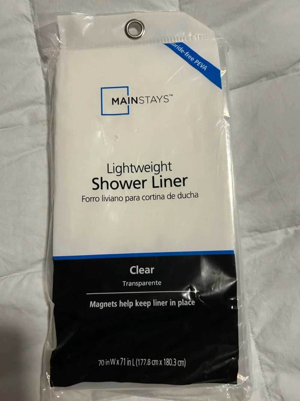 Mainstays Embossed Fabric Shower Curtain in Gray and Cream with Clear Liner